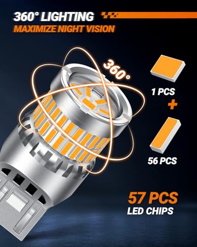 Image of SEALIGHT 7440 7443 LED Bulb Amber Yellow, Upgraded T20 7444 7443NA 7441 W21W 992 LED 56-SMD with Projector Lens,Front Rear Turn Signal Lights bulbs Need Extra Load Resistor, Pack of 2