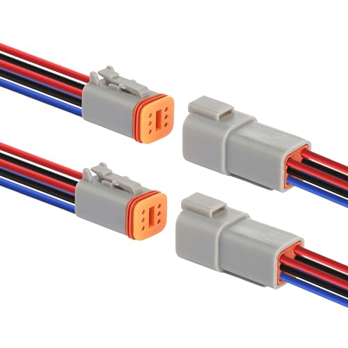 WOODGUILIN Connecteurs DT 6 pôles,Connecteurs étanches DT,Connecteur électriques étanches DT pour voiture,avec câble 16 AWG,Gris.(2 paires, 6Pin DT)