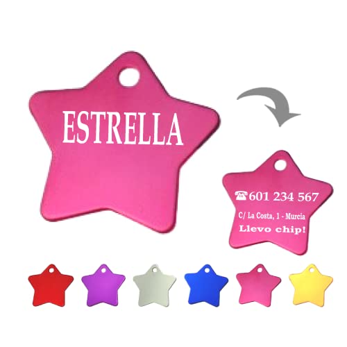Ibera gifts - Hundemarke mit Gravur - Personalisierte Hundemarke in Sternform für kleine und mittelgroße Haustiere - Hundemarke personalisiert aus Aluminium