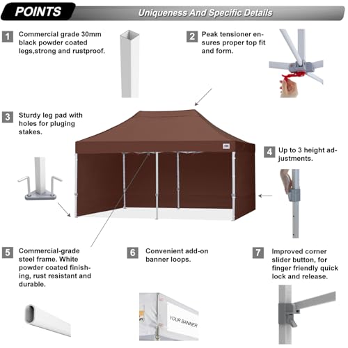 Image of ABCCANOPY Commercial Pop Up Canopy Tent with Sidewalls 10X20,Brown