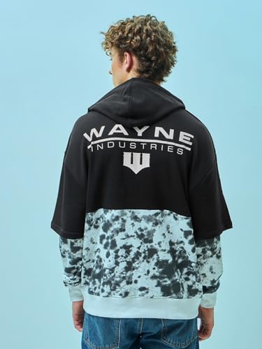 Image of Bewakoof Men's Cotton Blend Official Dc Merchandise Graphic Printed Oversized Fit Full Sleeve Terry Hoodies