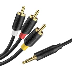 J&D 3,5 mm zu RCA AV Kabel, Audio-/ Videoübertragung, 1/8" TRRS zu 3 RCA Stecker AUX Kabel, Kompatibel mit Sony TV, DVD-Player, Camcorder, Handycam, 1,5 m