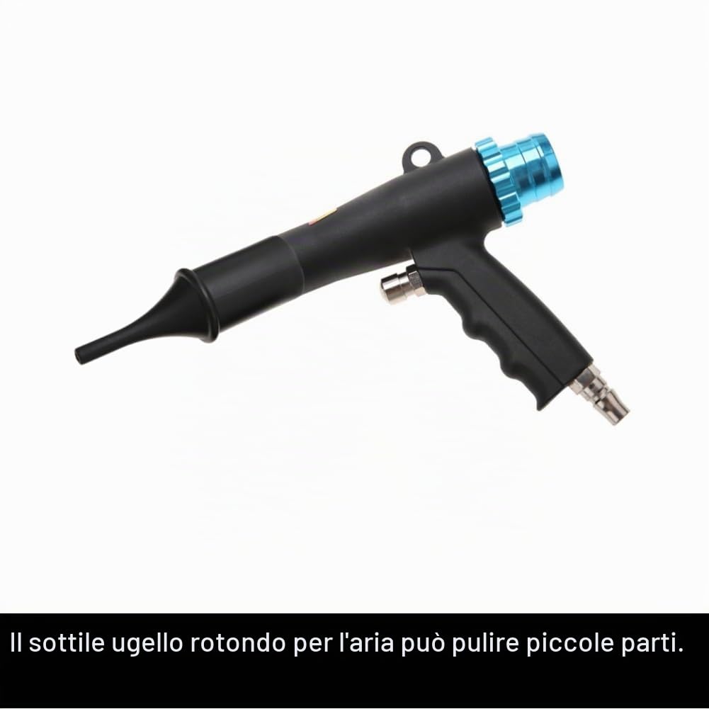 Kit Pistola ad Aria Compressa, Compressore Spolverino con Pistola Pulizia Soffiaggio/Aspirazione, Tubo Estrazione 100 cm, 3 Diversi Attacchi per Ugelli e Sacchetto per la Conservazione della Polvere