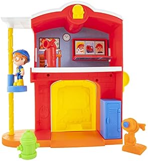 Blippi Firehouse Playset, Includes 3-Inch Firefighter Blippi Figure, Two Floor Firehouse with Pole, Hydrant, Extinguisher, Pretend Hose, Multicolor (BLP0196)
