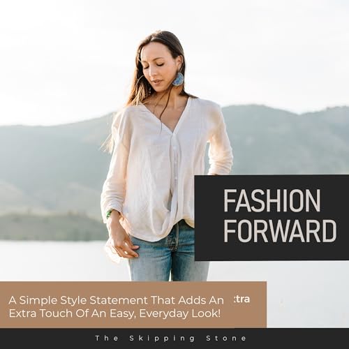 Handcrafted Brass Earrings - Lightweight & Durable Boho Dangle Earrings - Blue & Gold Floral Statement Jewelry - Disc Brass Jewelry Gift for Wife, Daughter, Sister, or Friend3