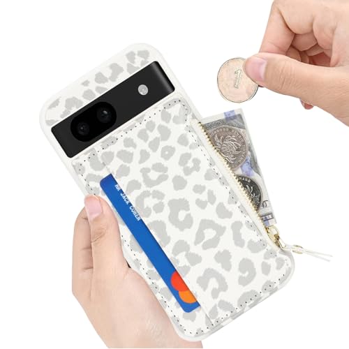Image of Cavor for Google Pixel 8a Case Wallet with Card Holder, Leopard White