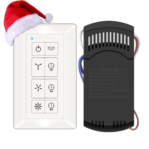 Image of Ceiling Fan Remote Control Kit & Dimmer Wall Switch | 3-Speed Fan & Light Dimmer, 2 /4 /8h Timer For Auto-Off, No In-Wall Wiring, for Hampton Bay Hunter Harbor Breeze Ceiling Fans