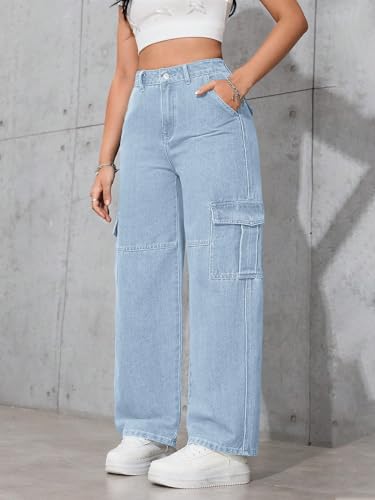 Image of Tagas Women Cargo Jeans | Women,s Cargos-Pants | (Women's) Denim Cargo's Pants || Cargo,s for Woman || Oversized-Jeans for Woman's || Loose Jeans Pant for Woman,s
