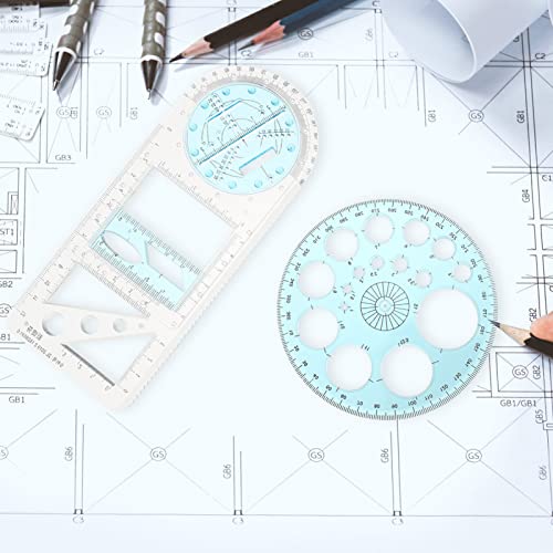 Multifuncional Geométrica Modelo de Desenho Governante: 2Pcs Estudantes Governante Matemática Régua