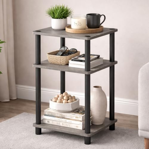Image of JD FRESH 3 Tier Wooden End Table with Modern Open Storage Shelf /Multi-Purpose Display & Storage Shelf /Stylish, Sturdy & Space-Saving Side Table for Living Room, Bedroom (Cambridge, Walnut)