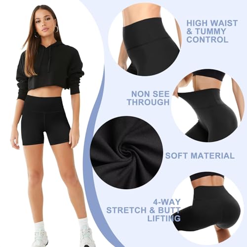 5 Pack Biker Shorts Women - 5"/8" High Waist Spandex Workout Yoga Running Athletic