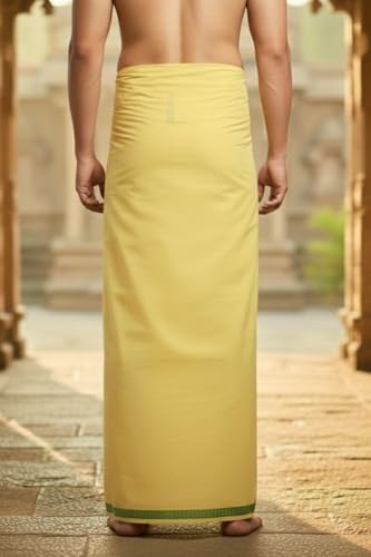 Image of Men's Cotton Dhoti & Towel set | Traditional South Indian Mundu | Soft Vesti for Men | Daily & Festive Wear | 2mtr | 33 x 66 cm Towel