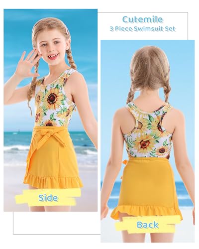 Image of Girls Swimsuit 3 Piece Bathing Suit Quick Dry Tankini Set with Cover Up Beach Skirt Tankini Swimwear 5-16 Years