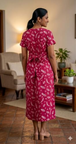 Image of Maternity Feeding Maxi Dress with Pockets, Green Butterfly Print, Zipless Long Pregnancy Gown, Pre & Post Maternity Wear Ankle Length
