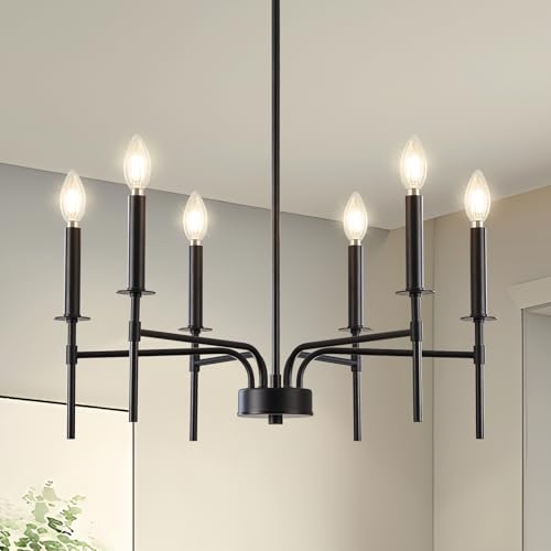 Qamra Metal 6 Lights Black Chandeliers for Dining Room, Farmhouse Dining Room Light Fixture,Small...