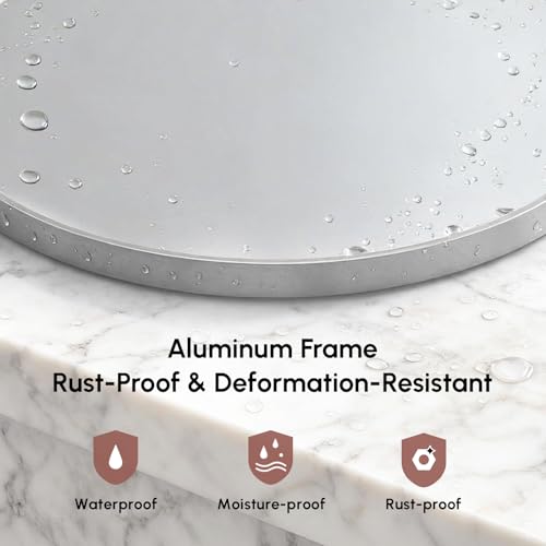 Image of 24 Inch Brushed Nickel Round Bathroom Mirror for Over Sink | Circle Mirror with Metal Frame, Wall Mirror for Vanity, Entryway, Living Room, Hallway and Bedroom Decor