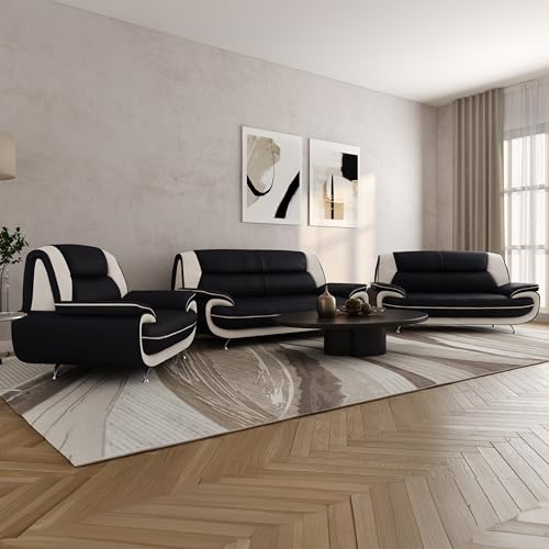 Imebel Sofa Set 3-2-1 für Wohnzimmer – Bequeme Couchgarnitur mit 3-Sitzer, 2-Sitzer & Sessel – Elegante Sitzgarnitur aus Kunstleder – Ohne Schlaffunktion – Komfortable Polsterung – Modernes Design