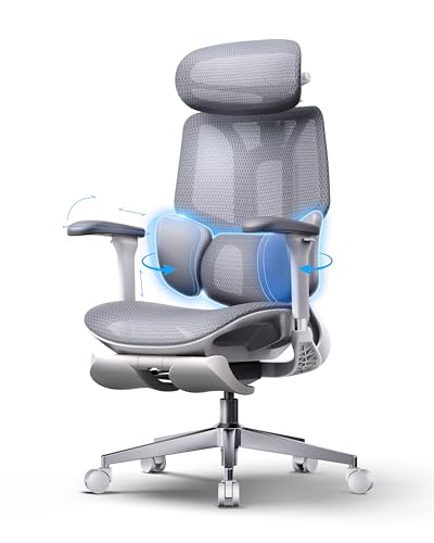 Image of Hbada E3 Air 2026 Ergonomic Office Chair, 3-Zone Lumbar Support, Comfy Home Office Chair with Auto Recline, 4D Headrest & Armrests, 140 Tilt for Work & Relax, Grey with Footrest
