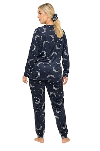 Image of Yours Curve Set Blue Moon & Star Fleece Pyjama & Scrunchie - Women's - Plus Size Curve