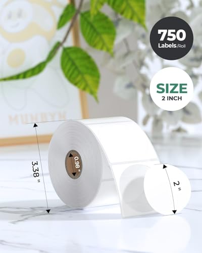 MUNBYN 2" x 2" White Circle Thermal Sticker Labels for Thermal Printer, 750 Labels/Roll, Self-Adhesive Round Direct Thermal Labels, Multi-Purpose Roll Stickers for Business image 2