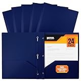 Better Office Products Blue Plastic 2 Pocket Folders with Prongs, Heavyweight, Letter Size Poly Folders, 24 Pack, with 3 Metal Prongs Fastener Clips, Blue