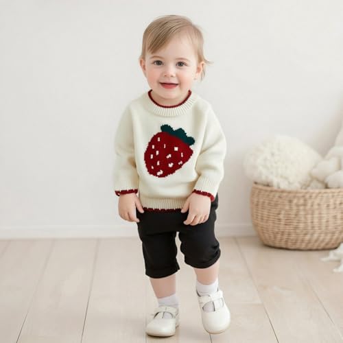Toddler Strawberry Sweater Baby Girl Winter Clothes Strawberry Knit Pullover Long Sleeve Knit Sweater Fall Outfits4