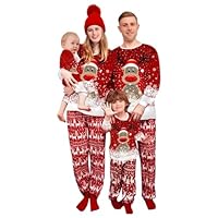 Weihnachten Familie Pyjama Set Lange Sleepwear Nachtwäsche Ärmel Niedlich Elch Druck Rundhal Sausschnitt Plaid Schlafanzug Family Loungewear Outfit Geeignet Für Damen Herren Kinder und Baby Rot
