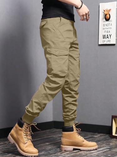 Image of Leriya Fashion Men's Cargo Pants | 6 Pocket Cotton Cargo Joggers for Men | Loose Fit Stylish Pant with Pockets | Casual Baggy Trousers & Streetwear Lower
