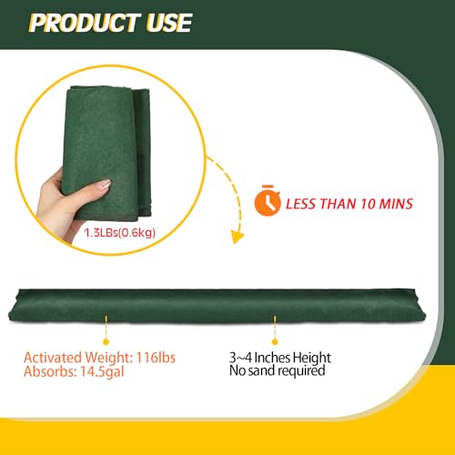 10 Pcs Water Barrier 5 ft x 6.5 Inch Flood Barriers for Home Reusable Absorbent Flooding Prevention Barriers Sandless Sandbags for Home Door Garage Basement