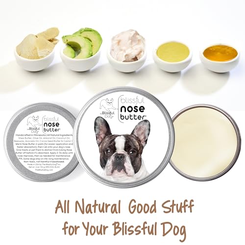 Image of The Blissful Dog French Bulldog Pied Nose Butter for Dry, Cracked Skin, Lick-Safe Dog Nose Balm with Moisturizing Shea Butter, Almond, Olive, and Essential Oils, Pet Supplies, Uncented, 8 oz.