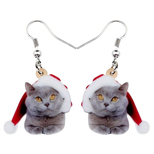 WEVENI Acryl-Ohrringe mit Weihnachtsmütze, Katze, Kätzchen, baumelnder Anhänger, Tier-Schmuck, für Frauen und Mädchen, Acryl, nicht bekannt Cover