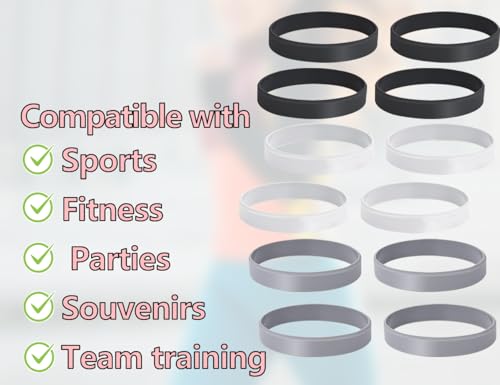 ZoeTekway 12 Stück Silikonarmband,Blanko Silikon Armband,Herren Damen Kinder Einfarbig Armbänder,für Fitness Laufen Sport Party Geschenke(Schwarz,Weiß und Grau)