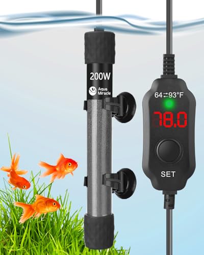 AquaMiracle Adjustable 200W Aquarium Heater Submersible Fish Tank Heater Super Short Aquarium Heater with LED Digital Display Thermostat, for Tanks 20-40 Gallons