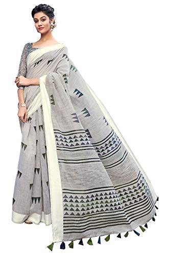 Indian Saree for Women Ethnic Sari Grey Cotton Sari with Unstitched Blouse. ICW2784-6