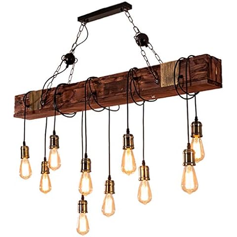 Retro Wood Pendant Lamp Industrial Loft Bar Hanging Light Creative Personality Living Room Kitchen Bedroom Metal for E27 Chandelier Vintage Antique Metal Glass Wood Hanging Lamp,10heads Cover