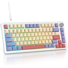 75% Mechanical Keyboard Gasket with Knob, Custom Wired Creamy Gaming Keyboard TKL 75 Percent Hot Swappable RGB Backlit, Pre-lubed Switch for Win/MAC PC LaptopCotton Candy/White Switch