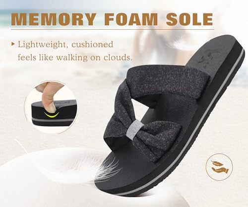 Image of KuaiLu Womens Dressy Bow Sandals Arch Support Yoga Foam Cushion Comfortable Walking Slides Open Toe Summer Beach Indoor Outdoor Slippers