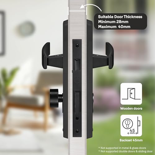 Image of Yale YECM-405-8P-TT-BM Mortise Door Lock for Bedroom /Home /Office /Hotel Suitable for Left /Right Handed Doors, Handle Set Comes with 8 inch Backplate Thumb Turn, 3 Keys Cylinder and Lock Body (Black Matt)