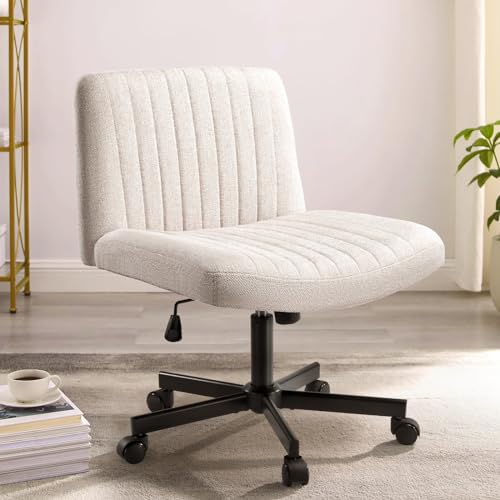 Arbolean Criss Cross Office Chair with Wheels,Armless Wide Task Desk Chair,Fabric Vanity Seat for...