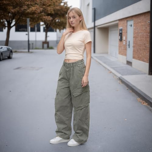 Cargo Capri Pants High Waist Wide Leg Pants Solid Vintage Straight Trousers Y2K Button Up Jeans3