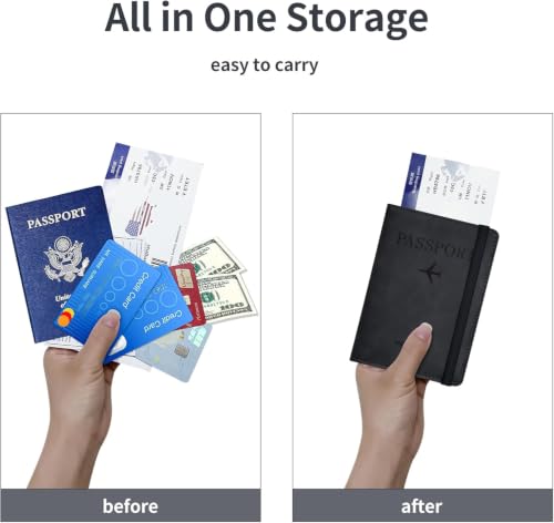 Image of PU Leather Passport Holder Travel Wallet Organiser for Men & Women | 4 Card Slots 2 SIM Slots Money Case | Travel Document Case Cover Passport Pouch Slim Unisex Gift - (Pack of 2) Black