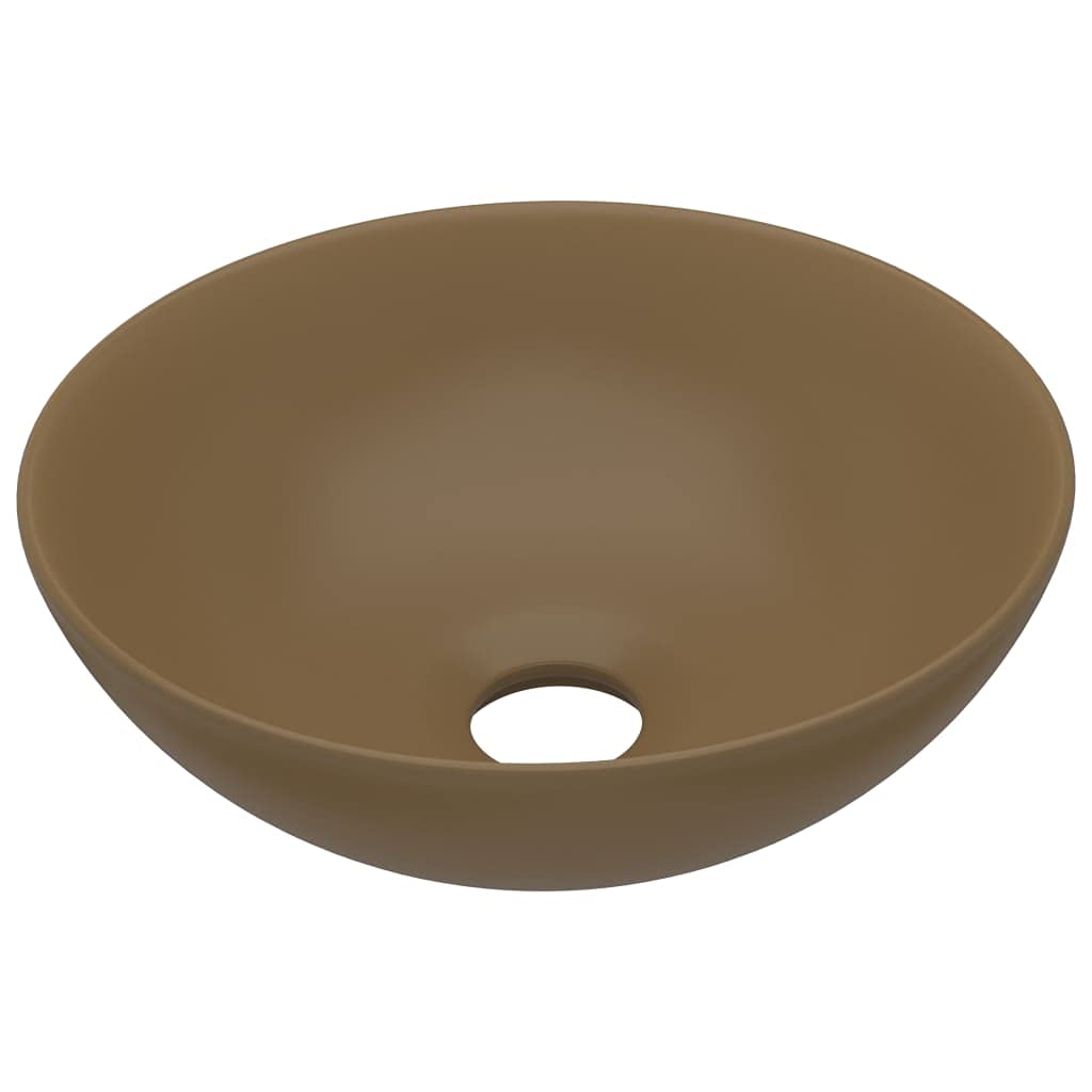vidaXL Lavabo de Cuarto de Baño Redondo Lujo Tocador Montado Encima Aseo Indoro Cocina Garaje Fácil de Limpiar Moderno Cerámica Crema Mate