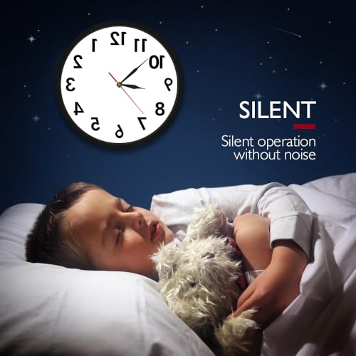 The Geeky Days Backwards Metal Frame Wall Clock Non Ticking Reverse Wall Clock Battery Operated Creative Digital Time Watch Home Decor Art Round Shape Wall Clocks thumb #3