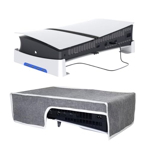 ATURIKA【PS5 PRO 横置きスタンド カバーセット】USB拡張ハブ 4ポート搭載｜PS5 PRO ほこり防止カバー付き 放熱＆安定設計 純正スタンドに不満な方におすすめ ディスク/デジタル版対応 収納＆保護 ダストカバー (グレー)