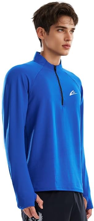 Men's Fitness Running Shirt Long Sleeve Quarter Zip Pullover Moisture Wicking Quick Dry Athletic Workout Shirts - Image 2