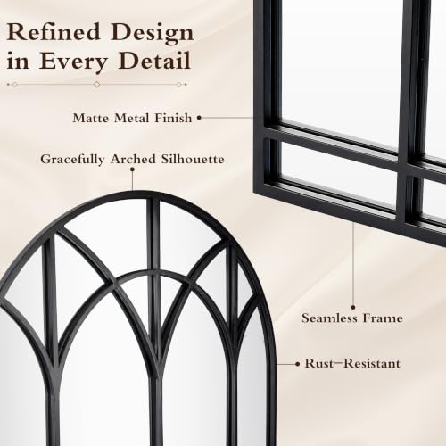 Image of Saliwa Black Arched Mirrors for Wall, 35.5 inch x 23.6 inch Wall Mirror for Entryway, Living Room, Bedroom, Bathroom, Fireplace, Window Mirror with Metal Frame