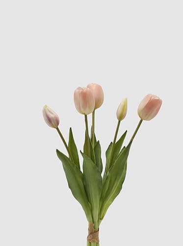 EDG Enzo De Gasperi Bouquet 5 Tulipani con Foglie Artificiali H 40 Cm Pink