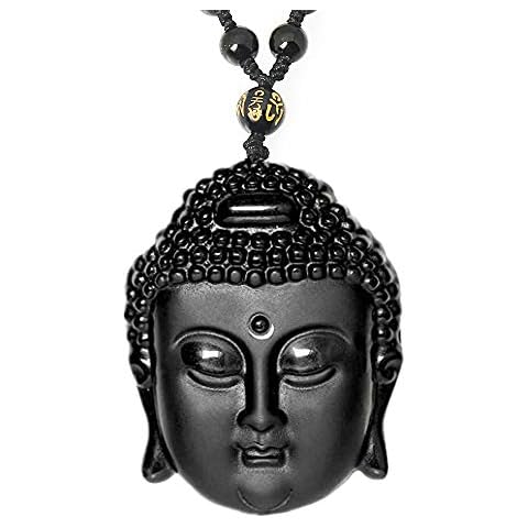 ASGIFT Obsidian Pendant Natural Crystal Pendant Black Stone Necklace Pattern with Extend Bead Chain for Men or Women Cover