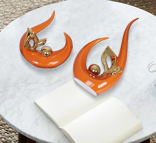 Estatuas Decorativas de Cerámica Naranja Juego 2 Pzas miniatura 6