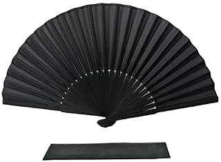 FANSOF.FANS Folding Hand Fan, Black Silk Fabric Bamboo Ribs Hand Held Chinese Fan with a Pouch Handheld Wedding Party Favour Teachers Gift